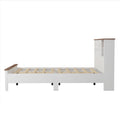 3 Pieces Bedroom Sets Queen Size Farmhouse Platform Bed With Double Sliding Door Storage Headboard, Storage Nightstand And Dresser, White Brown Queen White 3 Piece Set Particle Board