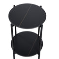 2 Layer End Table With Whole Marble Tabletop, Round Coffee Table With Black Metal Frame For Bedroom Living Room Office Black,1 Piece Black Metal Stone