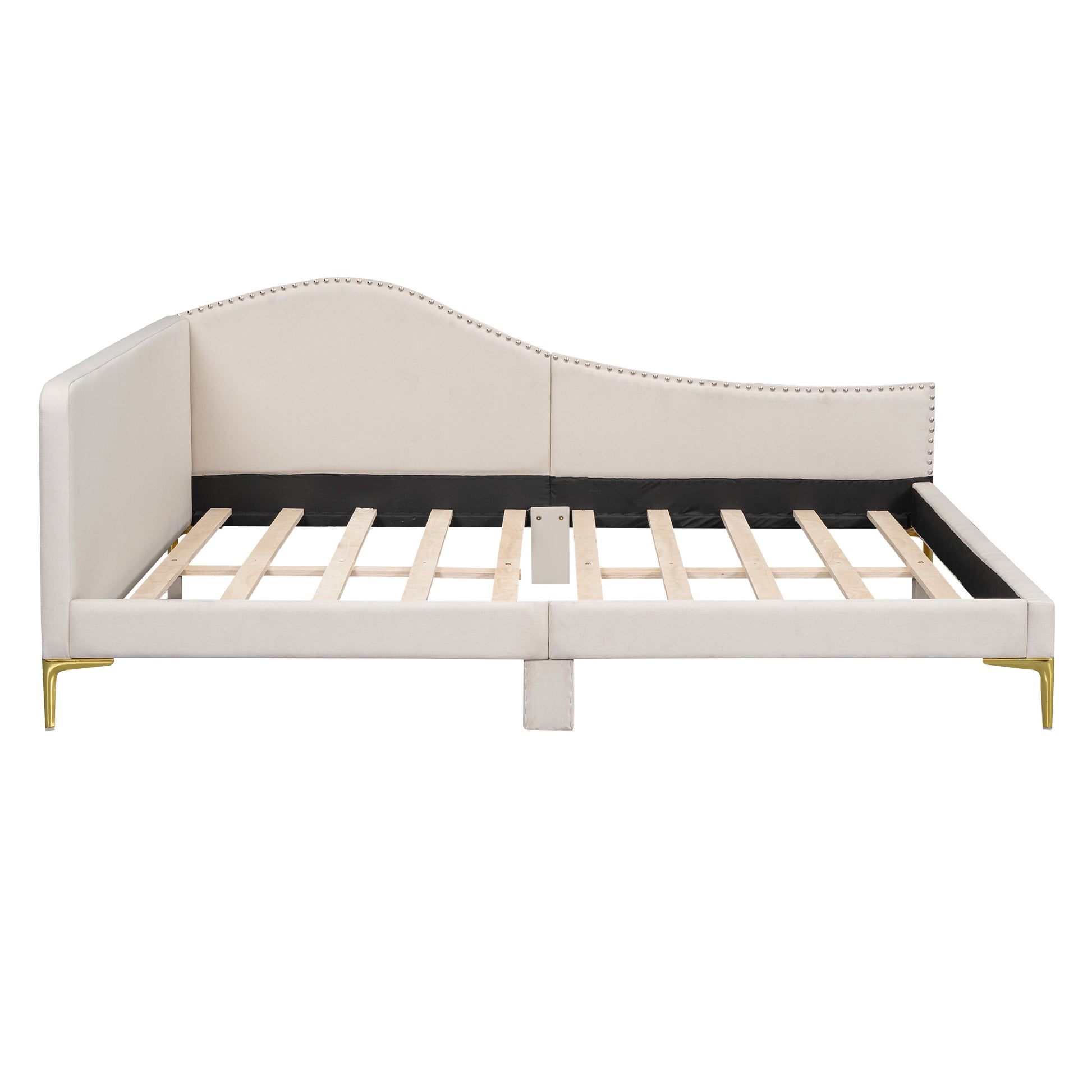 Full Size Upholstered Daybed With Headboard And Armrest, Support Legs, Beige Box Spring Not Required Full Beige Wood Daybeds Linen Upholstered