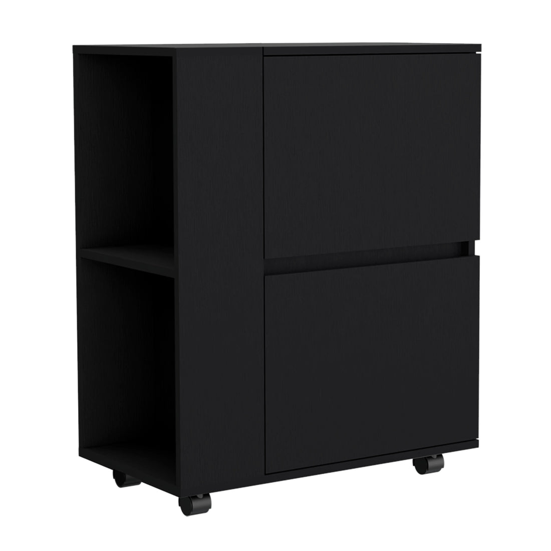 Depot E Shop Tully Bar Cart Two Pull Down Door Cabinets And Two Open Shelves,Black Black Particle Board Pine