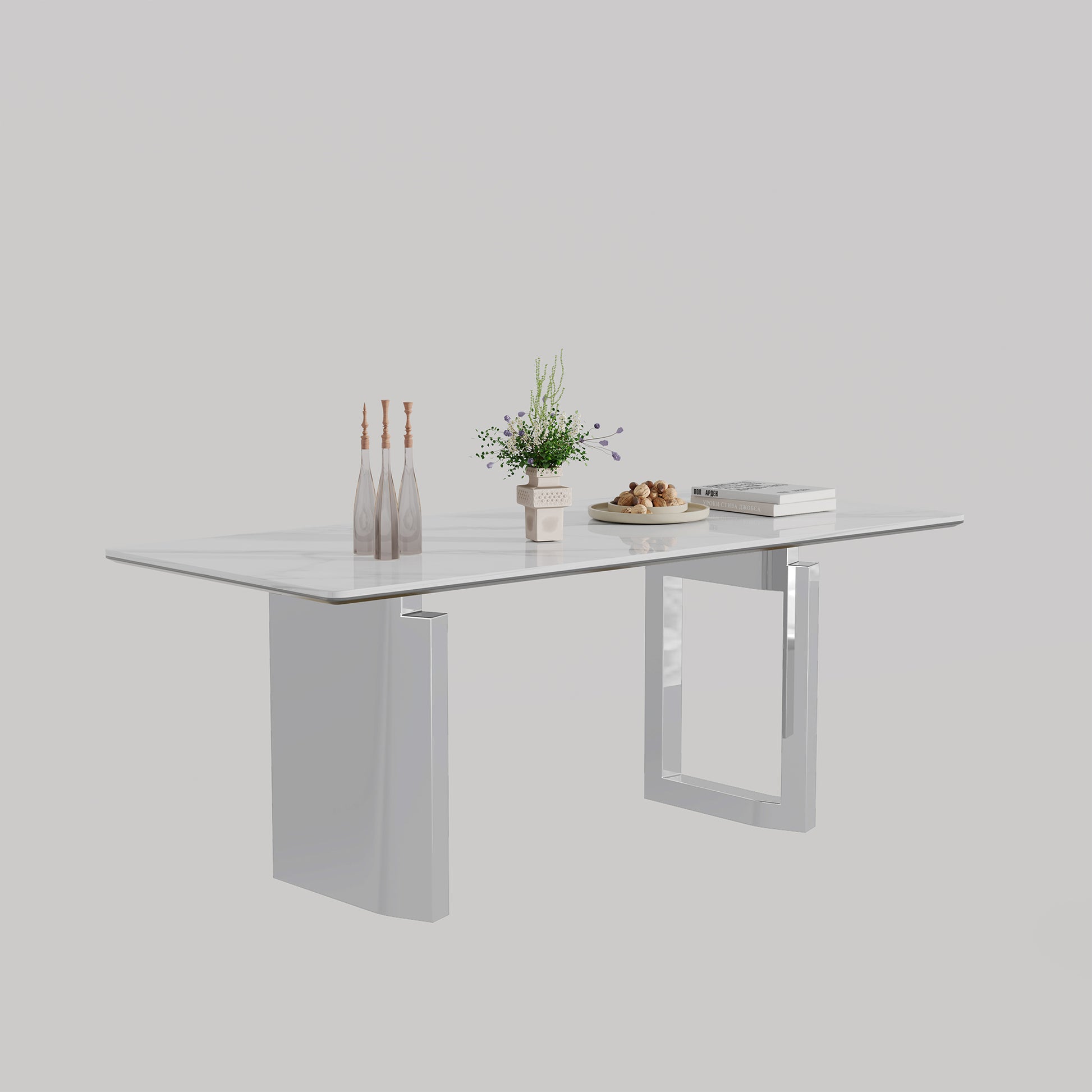 0.47" Thick Sintered Stone Composite Tempered Glass Top Rectangular Dining Table With Stainless Steel Base Gold Sintered Stone