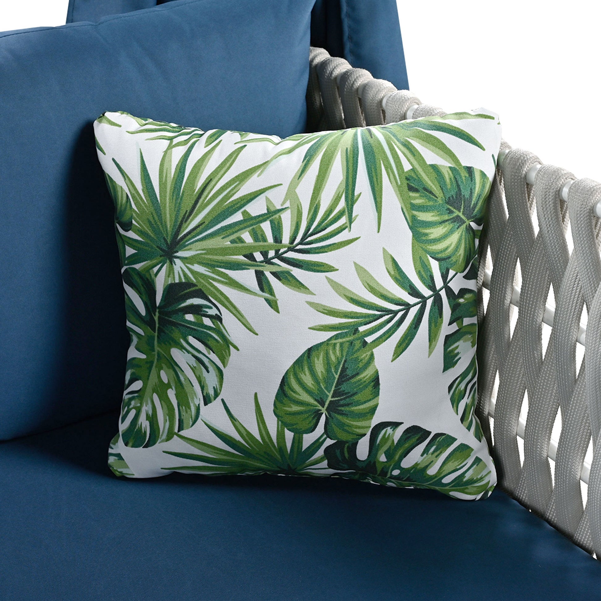 Outdoor Patio Sunbed With Curtains, High Comfort, Suitable For Multiple Scenarios Blue Woven Rope