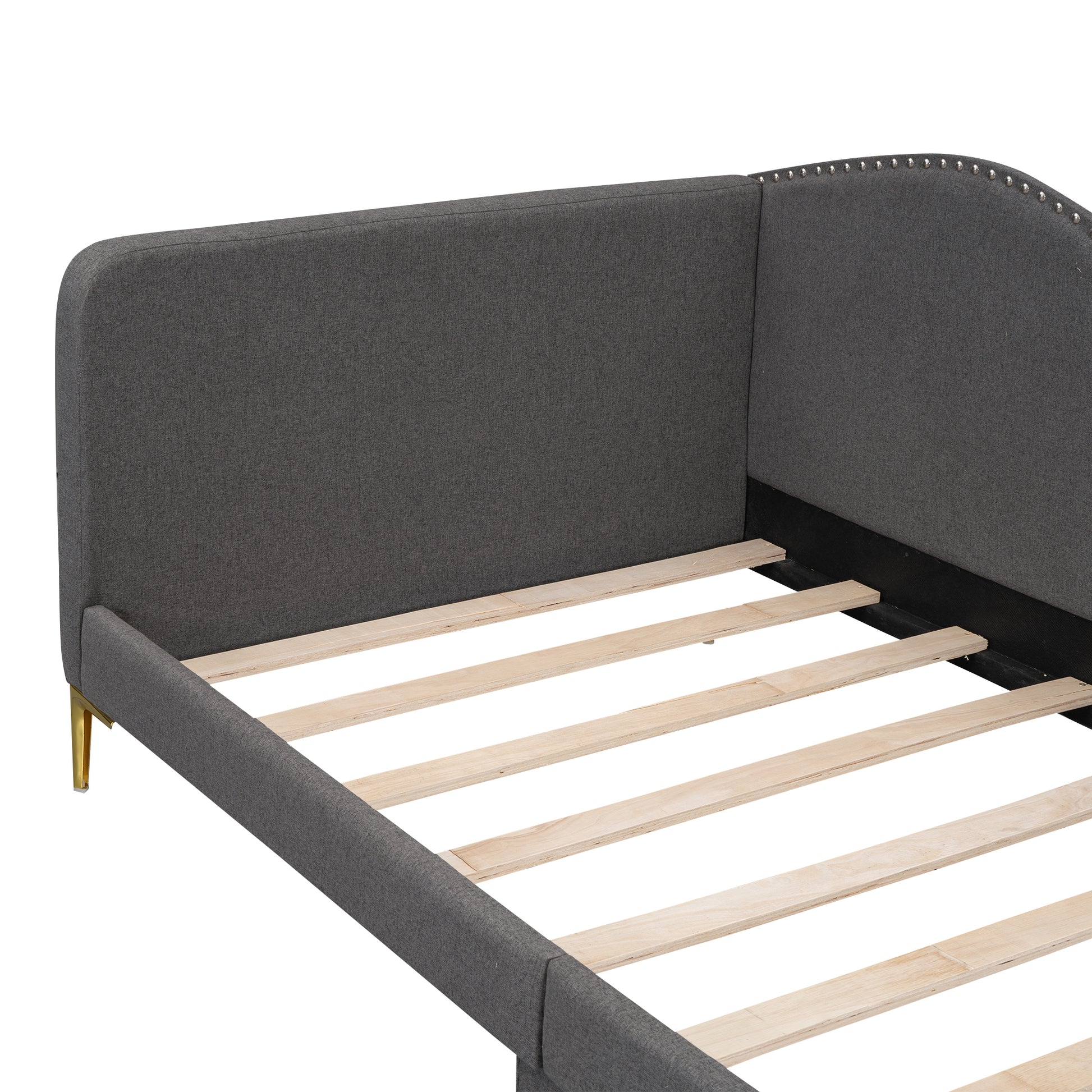 Twin Size Upholstered Daybed With Headboard And Armrest, Support Legs, Grey Box Spring Not Required Twin Grey Wood Daybeds Linen Upholstered