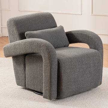 Cozy Dark Grey Teddy Fabric Armchair Modern Sturdy Lounge Chair With Curved Arms And Thick Cushioning For Plush Comfort Dark Gray Teddy