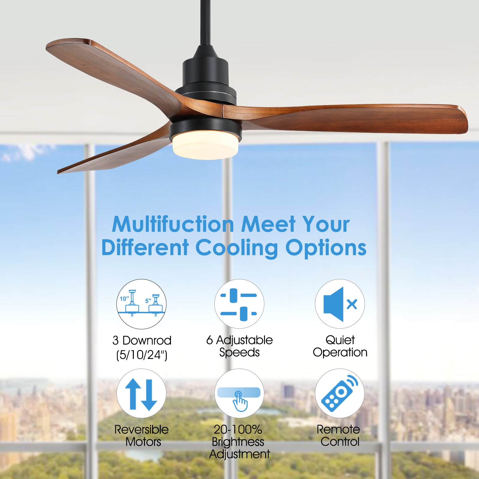 52 Inch Ceiling Fan Light With 6 Speed Remote Reversible Energy Saving Dc Motor Black Metal & Wood