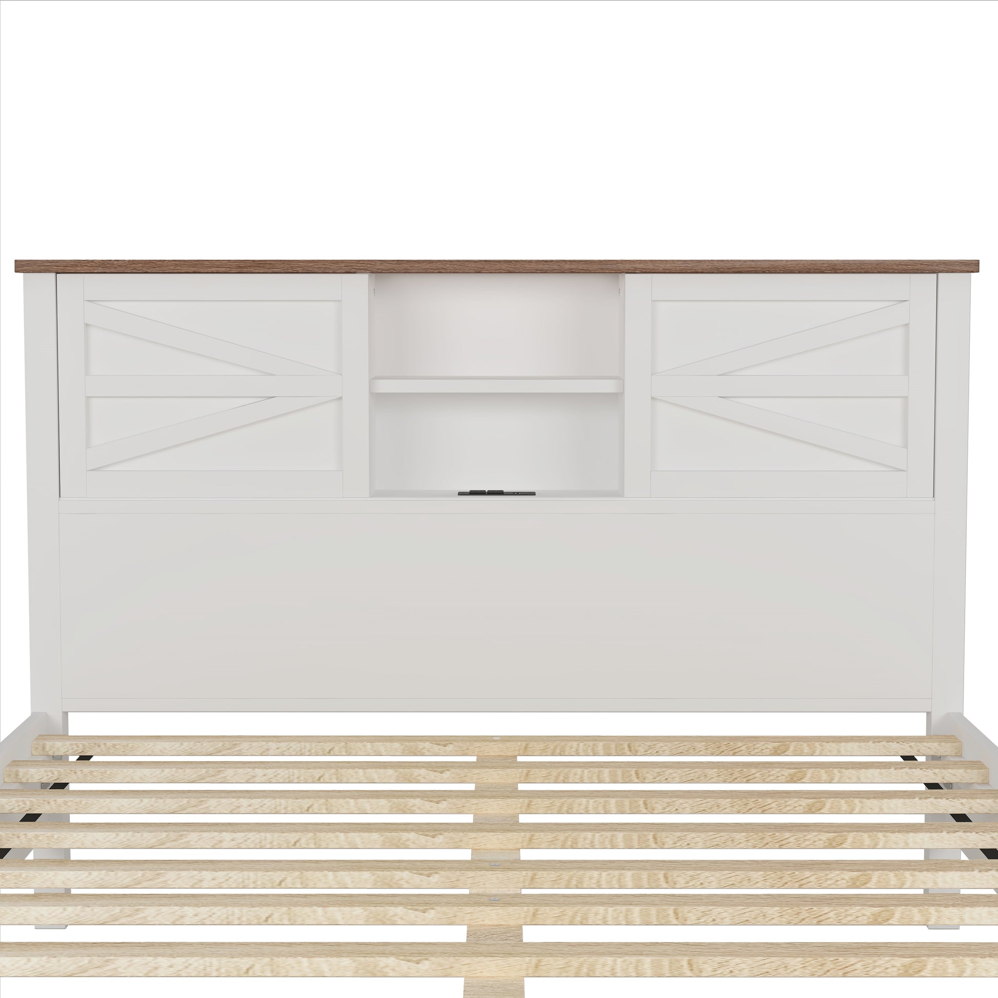 3 Pieces Bedroom Sets Queen Size Farmhouse Platform Bed With Double Sliding Door Storage Headboard, Storage Nightstand And Dresser, White Brown Queen White 3 Piece Set Particle Board