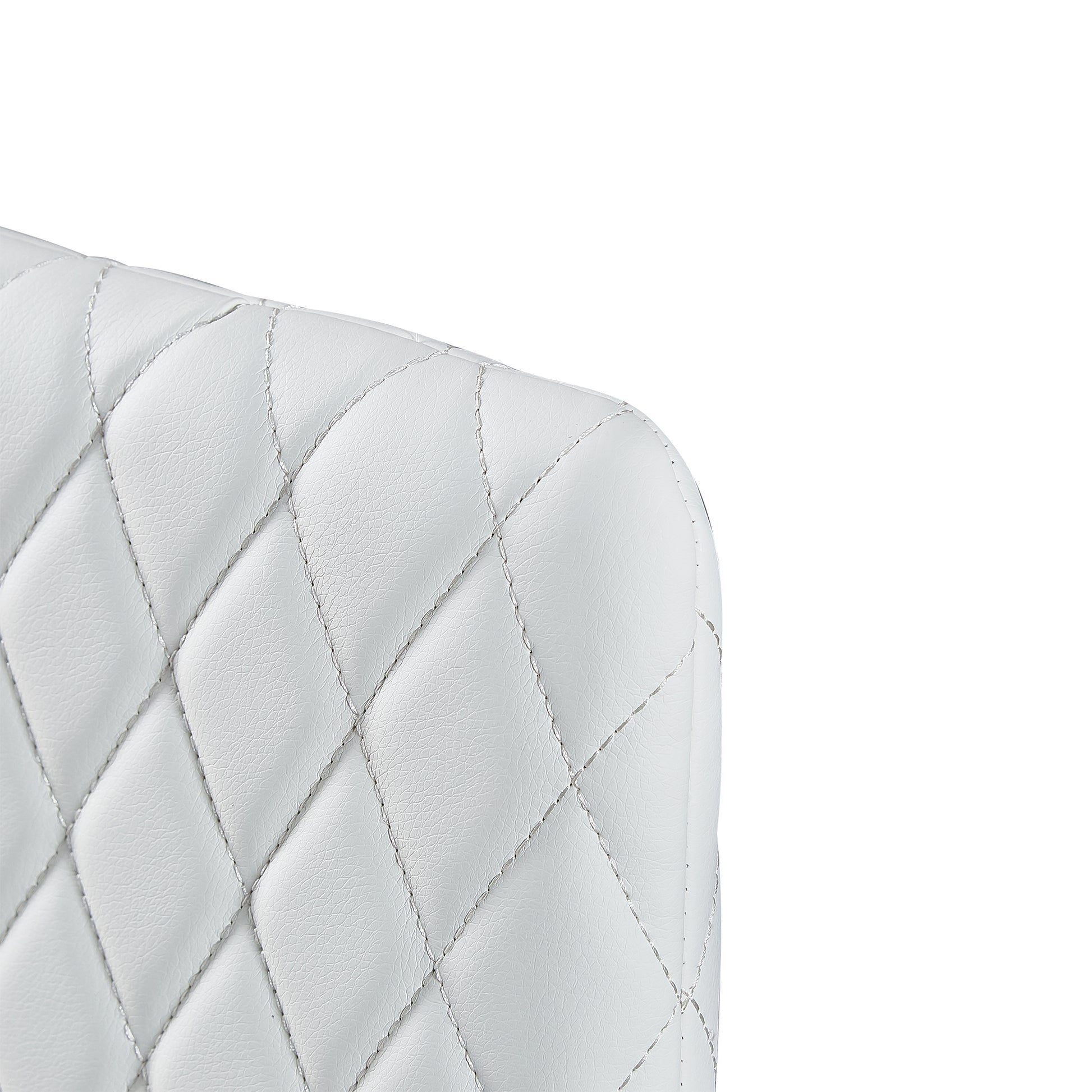 White Modern Minimalist Dining Chair Fireproof Leather Sprayed Metal Pipe Diamond Grid Pattern Restaurant Home Conference Chair Set Of 6 White Pu