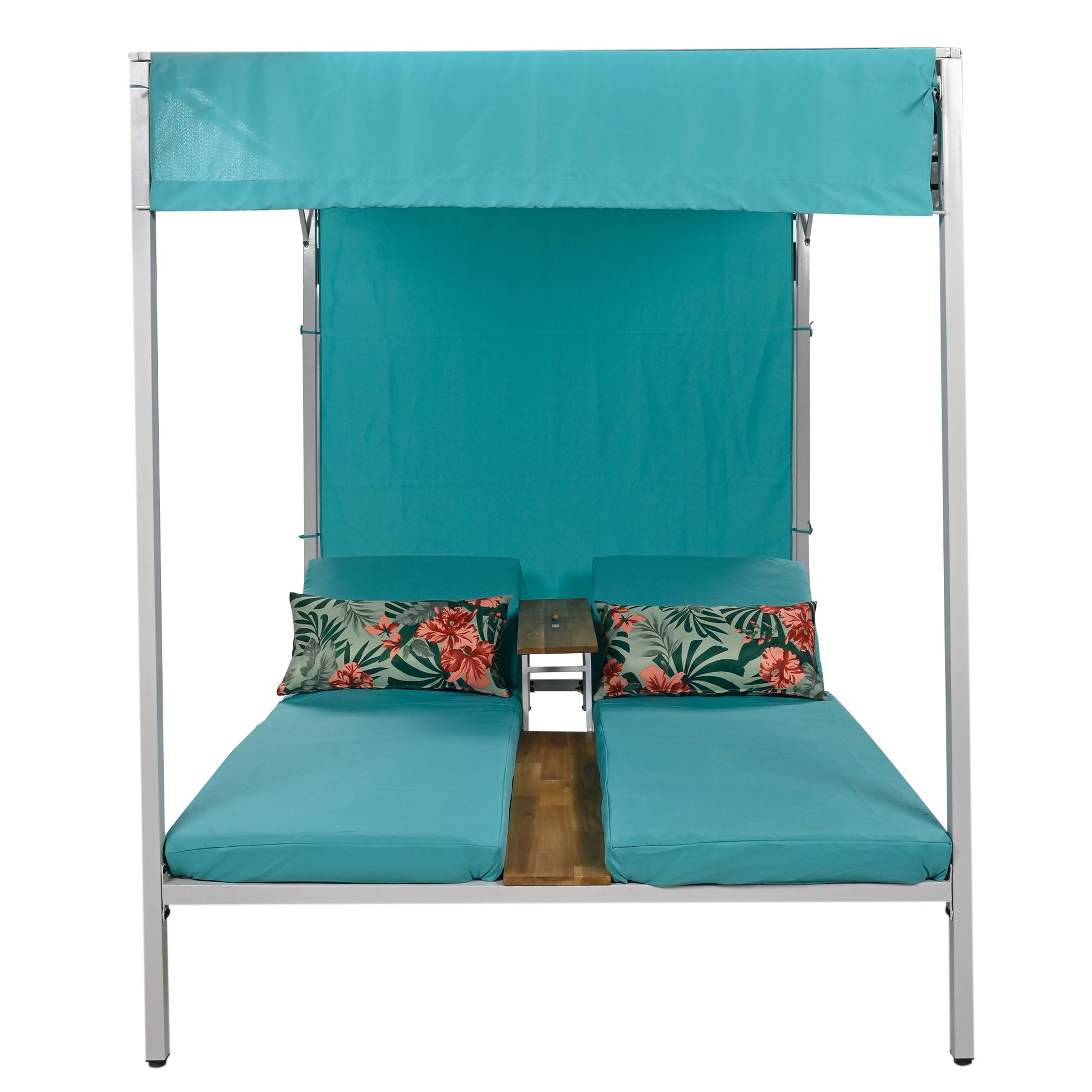 Outdoor Patio Sunbed Daybed With Cushions, Adjustable Seats Blue Steel