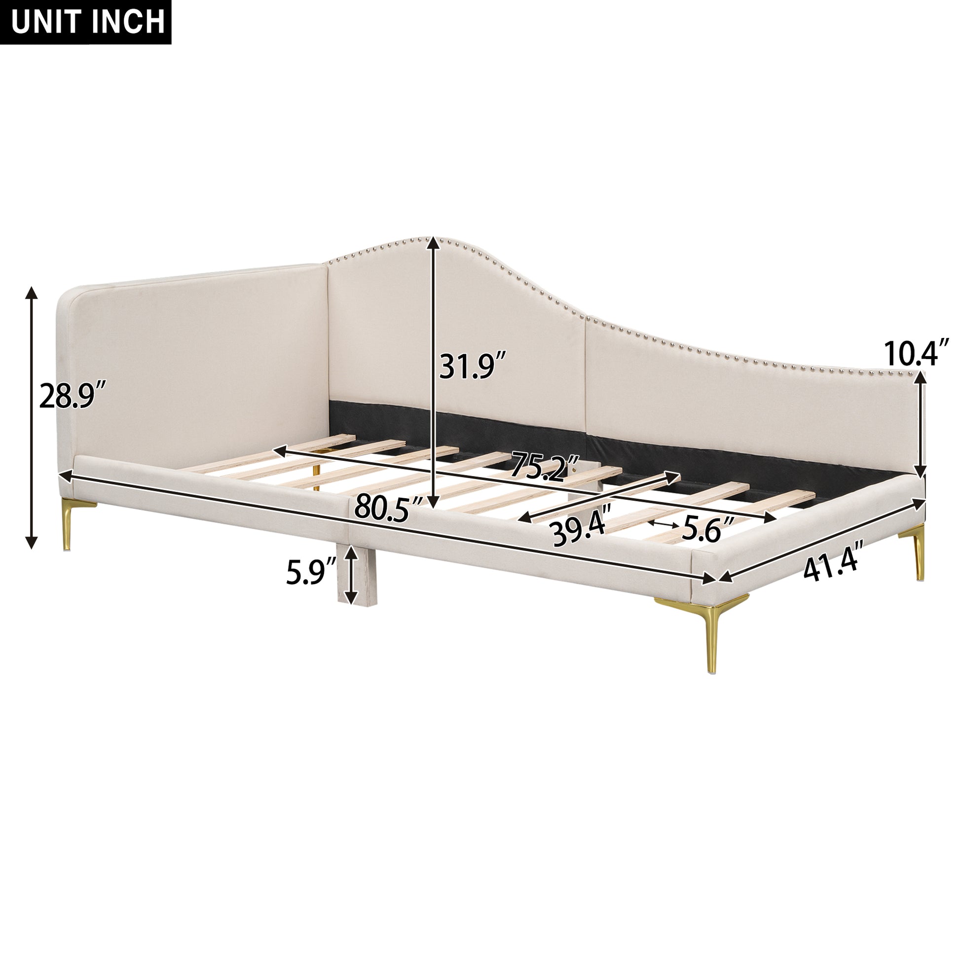 Twin Size Upholstered Daybed With Headboard And Armrest, Support Legs, Beige Box Spring Not Required Twin Beige Wood Daybeds Linen Upholstered