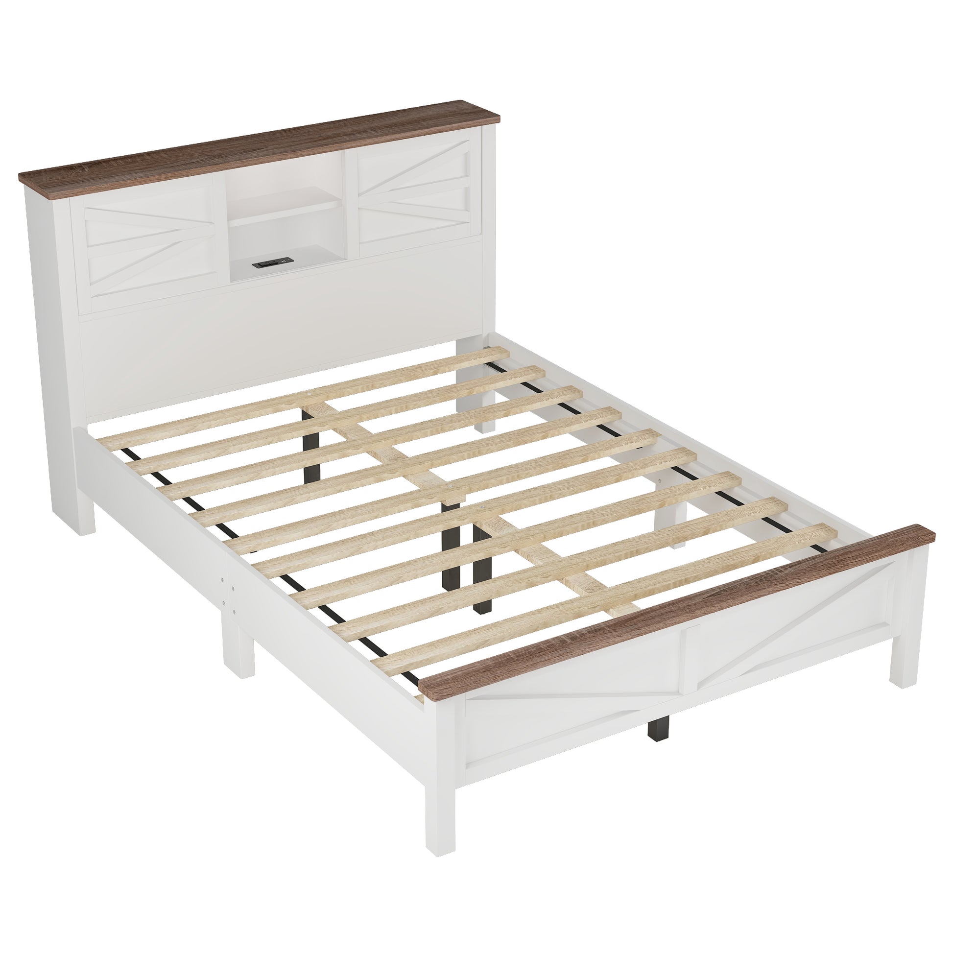 3 Pieces Bedroom Sets Queen Size Farmhouse Platform Bed With Double Sliding Door Storage Headboard, Storage Nightstand And Dresser, White Brown Queen White 3 Piece Set Particle Board