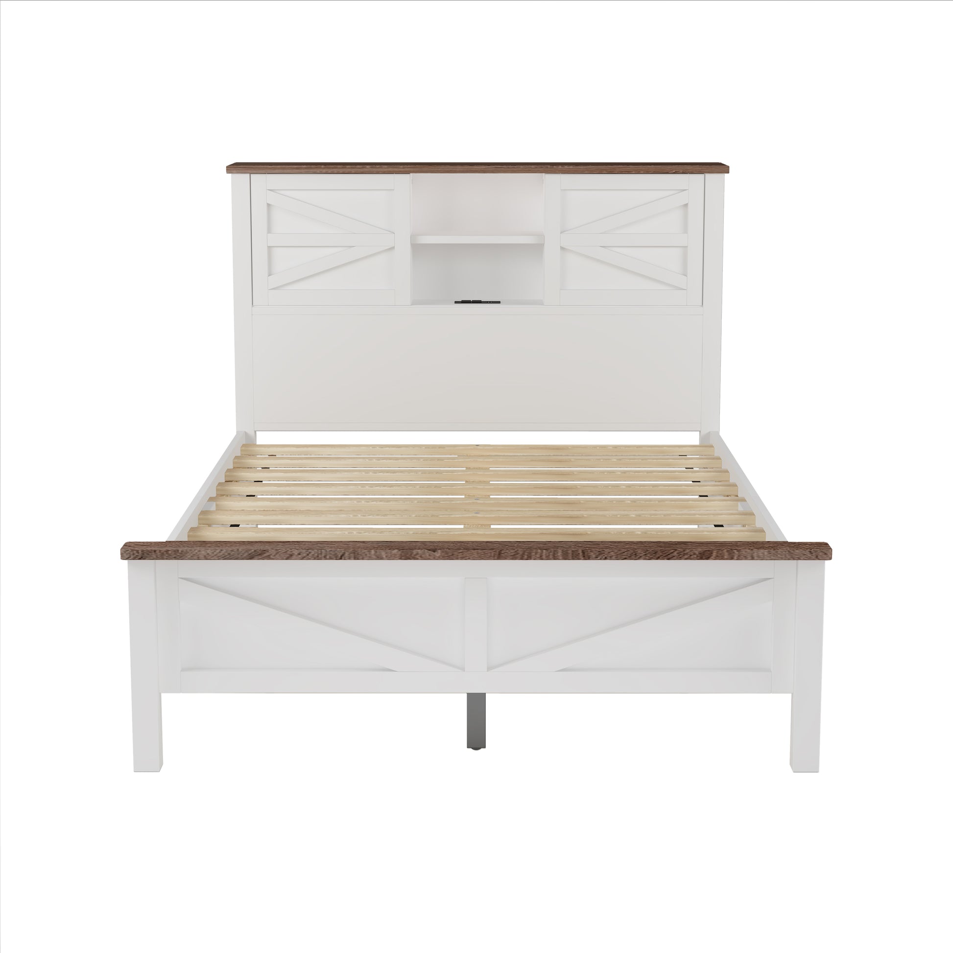 3 Pieces Bedroom Sets Full Size Farmhouse Platform Bed With Double Sliding Door Storage Headboard And Charging Station, Storage Nightstand And Dresser, White Brown Full White 3 Piece Set Particle Board