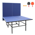 9Ft Mid Size Table Tennis Table Foldable & Portable Ping Pong Table Set For Indoor Games With Net, 2 Table Tennis Paddles And 3 Balls Blue Mdf