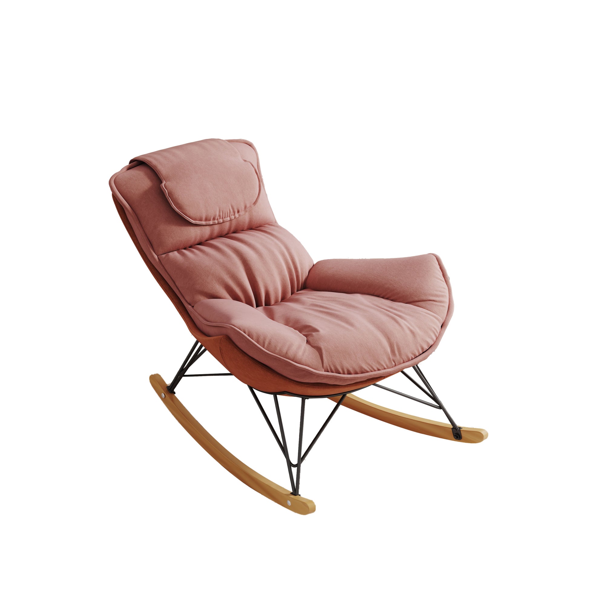 Leisure Sofa Single Rocking Chair, Light Luxury Sofa Chair, Balcony Leisure Area Single Chair, Comfortable And Characteristic Chair, Detachable And Washable Seat Cushion Color: Pink Pink Velvet