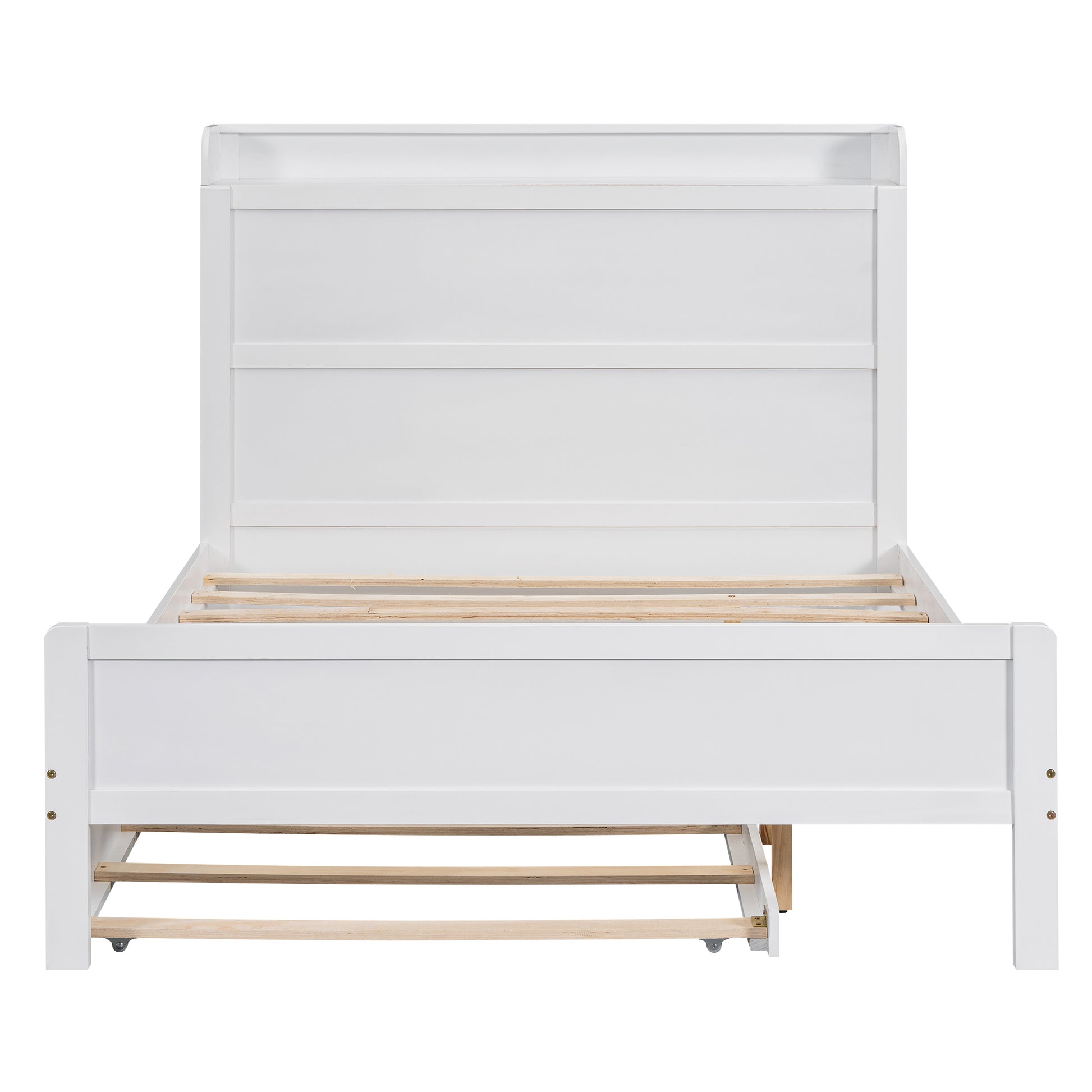 Full Size Platform Bed With Storage Headboard And Twin Size Trundle, White Box Spring Not Required Full White Wood Bedroom Bed Frame Solid Wood Mdf