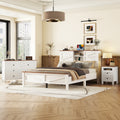3 Pieces Bedroom Sets Queen Size Farmhouse Platform Bed With Double Sliding Door Storage Headboard, Storage Nightstand And Dresser, White Brown Queen White 3 Piece Set Particle Board