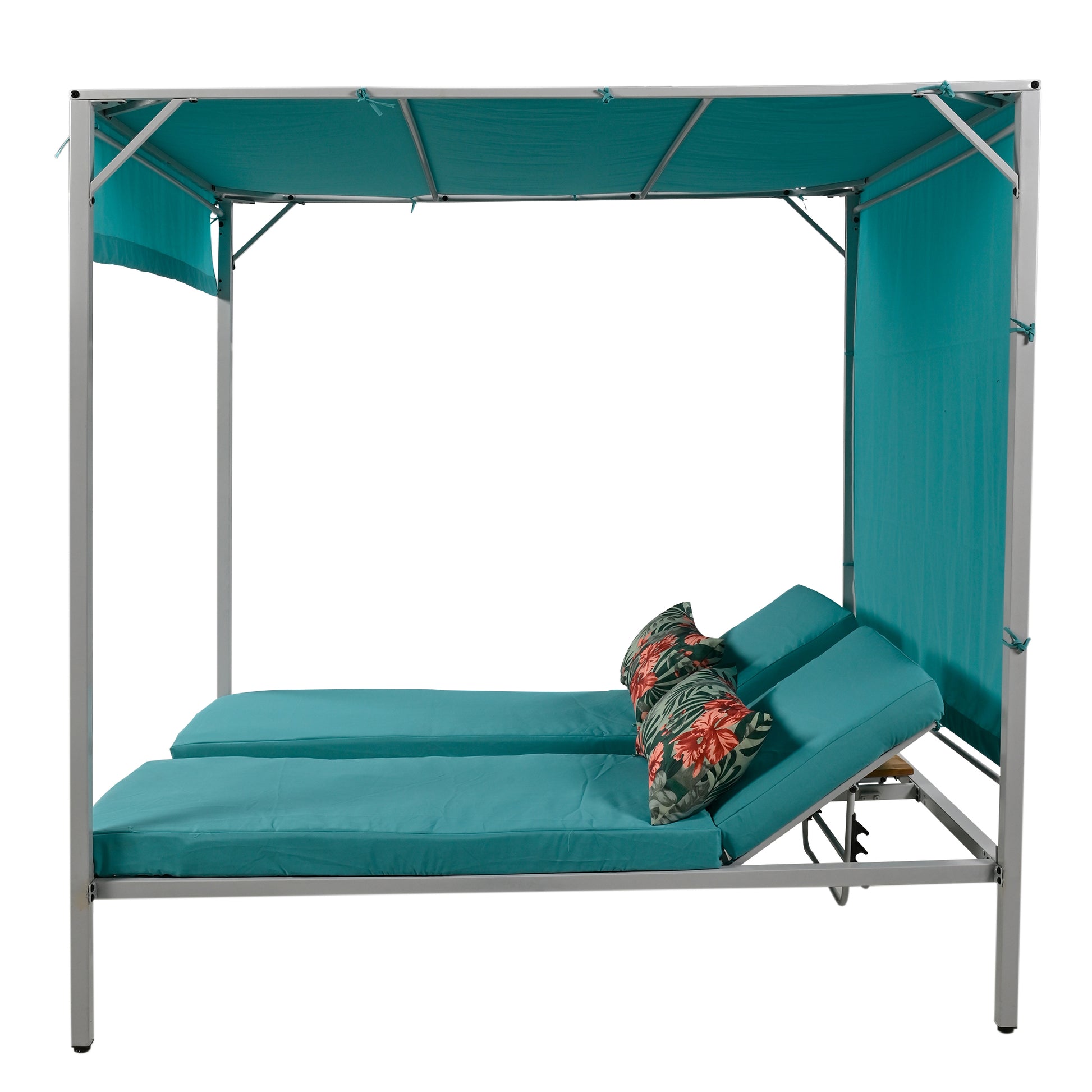 Outdoor Patio Sunbed Daybed With Cushions, Adjustable Seats Blue Steel