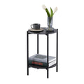 2 Layer End Table With Whole Marble Tabletop, Round Coffee Table With Black Metal Frame For Bedroom Living Room Office Black,1 Piece Black Metal Stone