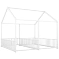 Metal Twin Size House Platform Beds, Two Shared Beds, White Box Spring Not Required Twin Antique White Metal Bedroom Metal
