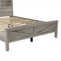 Farmhouse Platform Bed With Double Sliding Barn Door, Queen Size Rustic Wood Bed Withcharging Station, Wood Slats Support, Antique Gray Antique Gray Particle Board