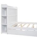 Full Size Platform Bed With Storage Headboard And Twin Size Trundle, White Box Spring Not Required Full White Wood Bedroom Bed Frame Solid Wood Mdf