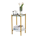 2 Layer End Table With Whole Marble Tabletop, Round Coffee Table With Black Metal Frame For Bedroom Living Room Office Transparent,1 Piece Transparent Glass Metal