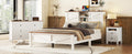 3 Pieces Bedroom Sets Queen Size Farmhouse Platform Bed With Double Sliding Door Storage Headboard, Storage Nightstand And Dresser, White Brown Queen White 3 Piece Set Particle Board
