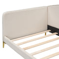 Twin Size Upholstered Daybed With Headboard And Armrest, Support Legs, Beige Box Spring Not Required Twin Beige Wood Daybeds Linen Upholstered