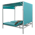 Outdoor Patio Sunbed Daybed With Cushions, Adjustable Seats Blue Steel