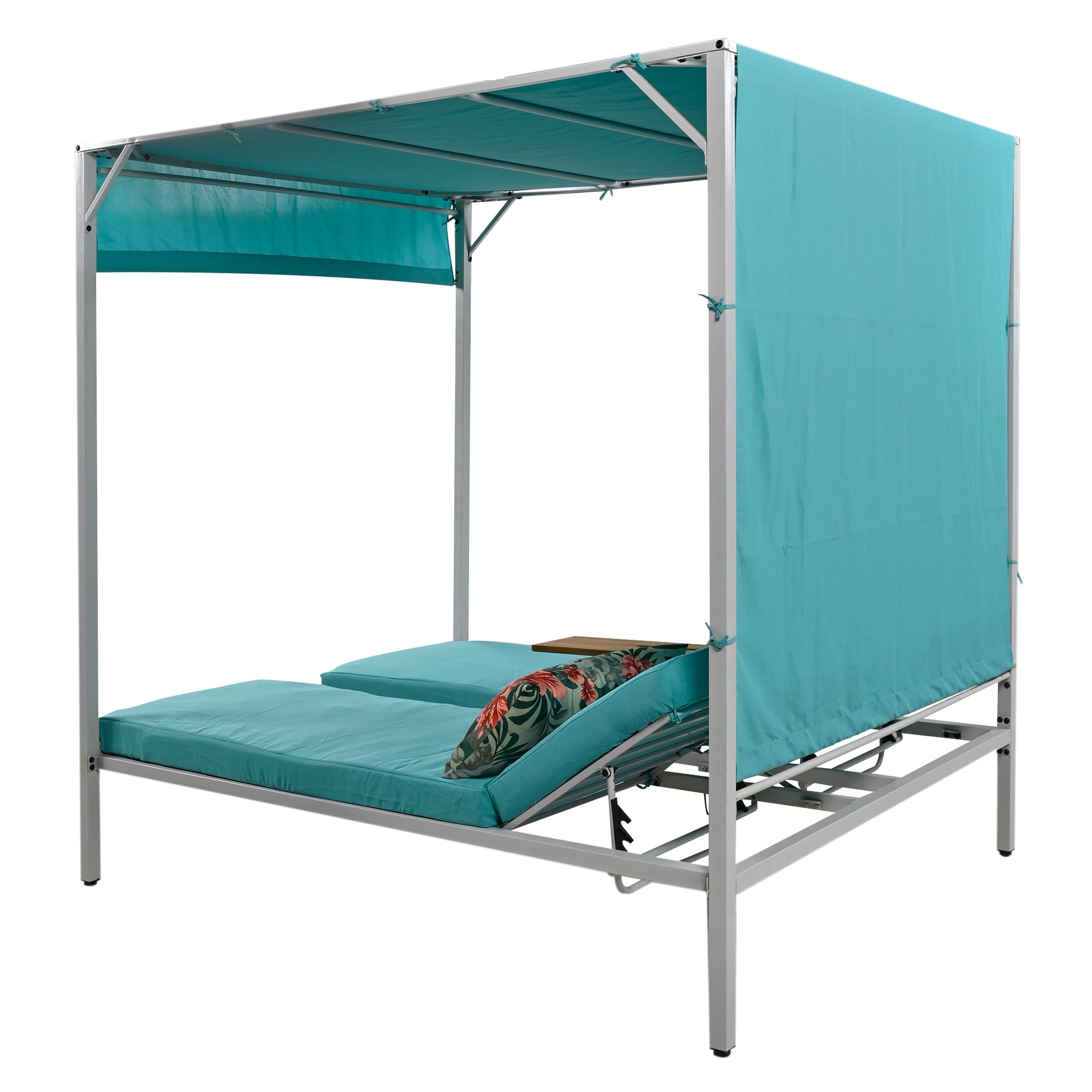 Outdoor Patio Sunbed Daybed With Cushions, Adjustable Seats Blue Steel