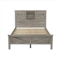 Farmhouse Platform Bed With Double Sliding Barn Door, Full Size Rustic Wood Bed Withcharging Station, Wood Slats Support, Antique Gray Antique Gray Particle Board