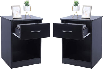 2 Pcs Of Lack Nightstand With Drawers, End Table Bedroom Side Tables Bedside Cabinets, File Cabinet Storage With Sliding Drawer And Shelf For Home Office Black Black Mdf