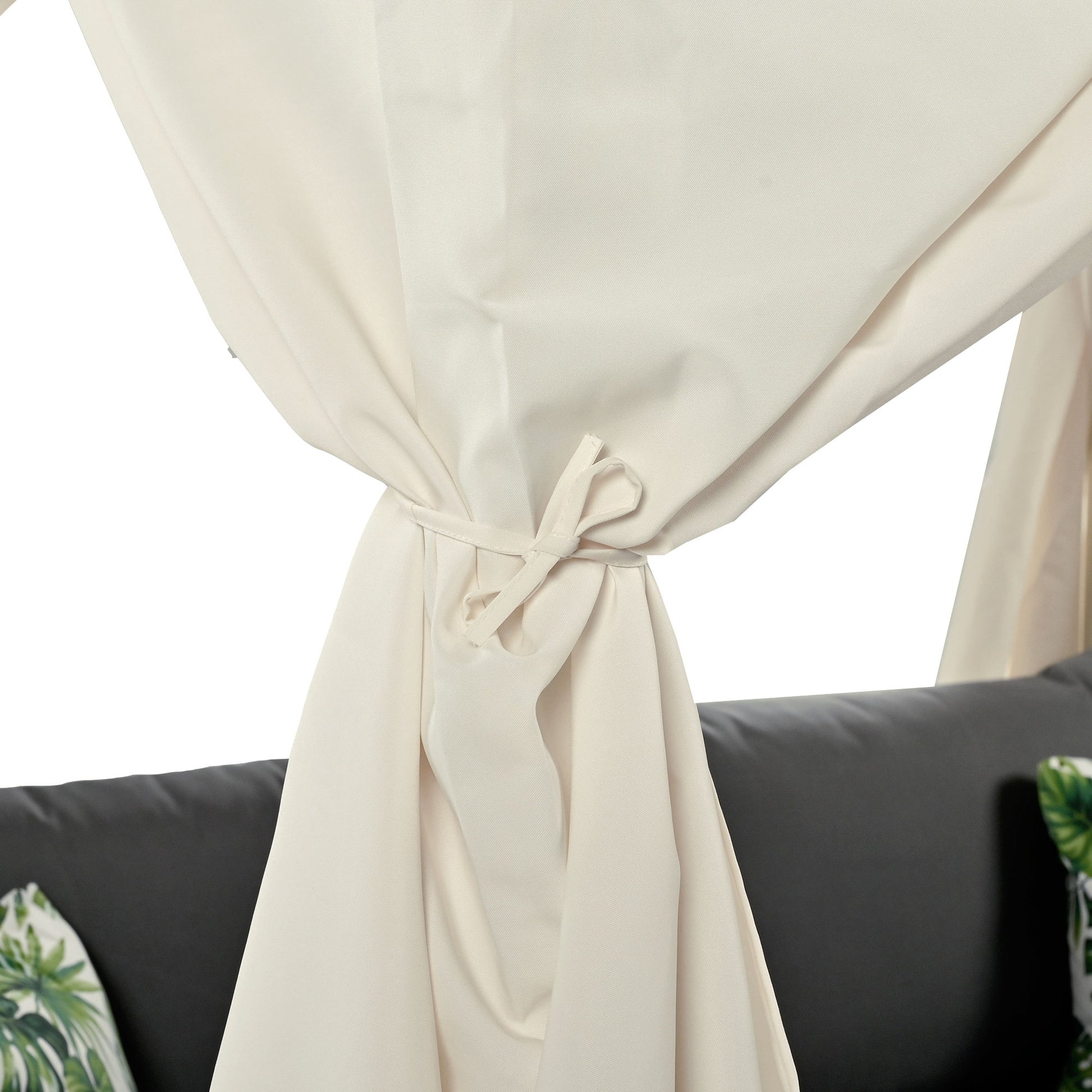 Outdoor Patio Sunbed With Curtains, High Comfort, Suitable For Multiple Scenarios Gray Beige Woven Rope