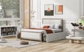 Queen Size Upholstered Platform Bed With Decoration And 4 Drawers, Brown Box Spring Not Required Queen Brown Metal Bedroom Bed Frame Linen Upholstered