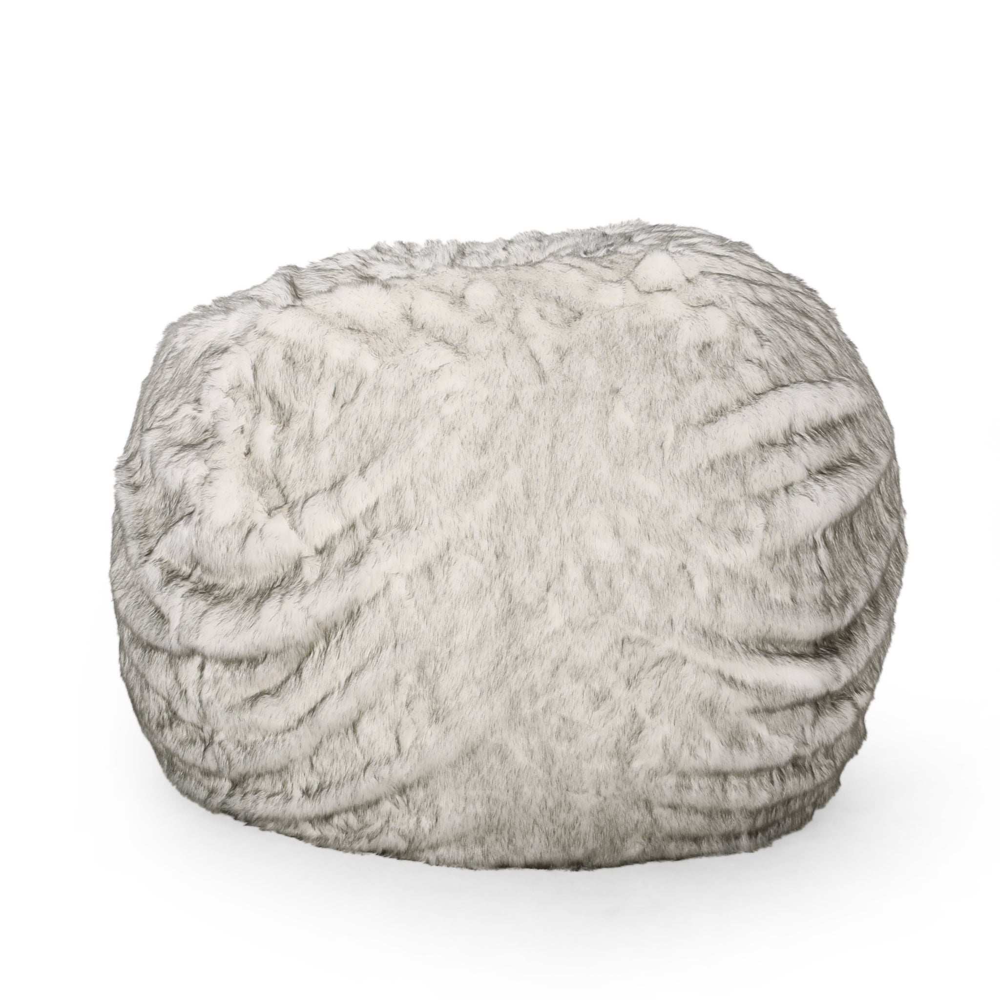 Negar 5 Foot Rounded Short Faux Fur Bean Bag, White And Gray White Gray Faux Fur