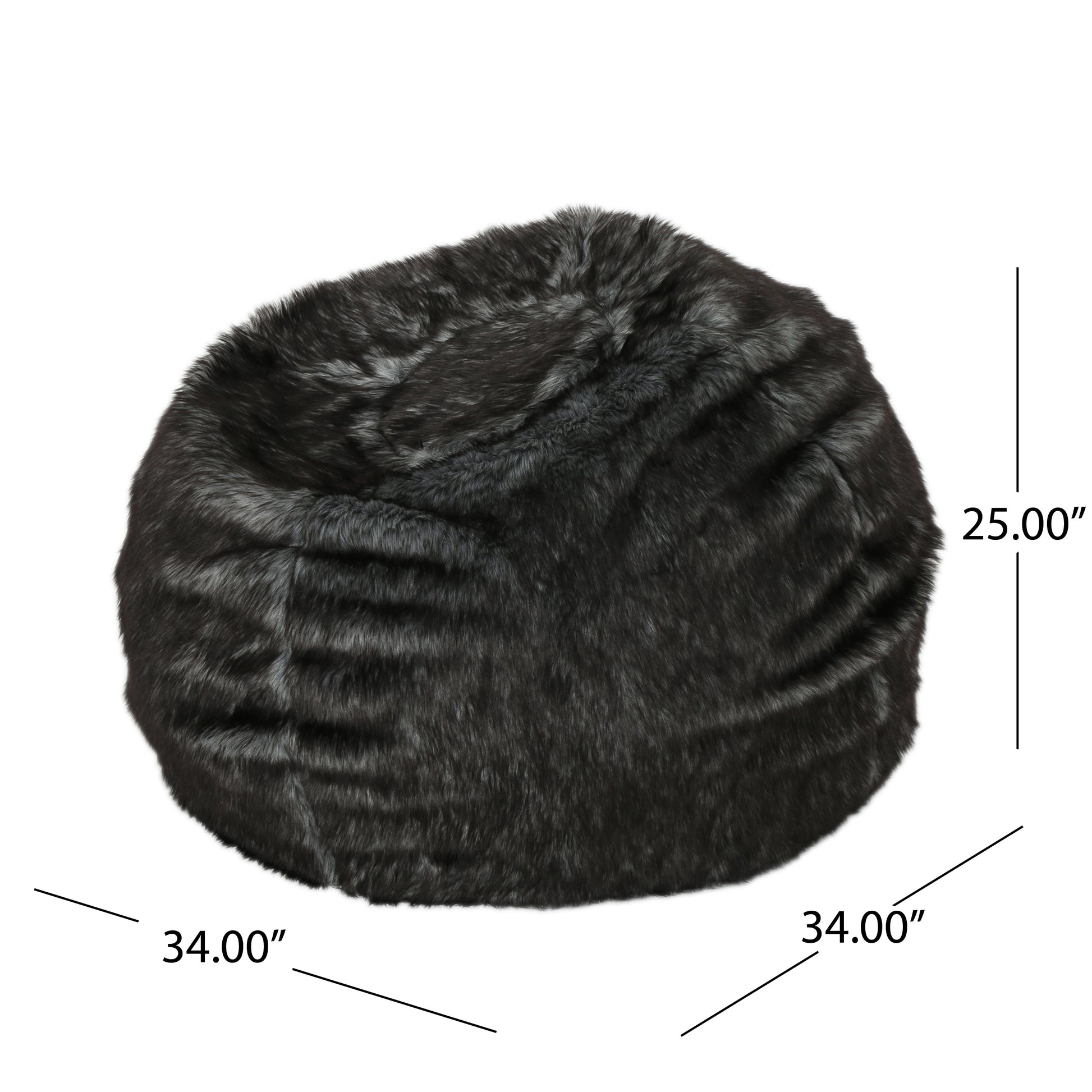 Cat 3 Foot Rounded Faux Fur Bean Bag, Black With White Streaks Black White Faux Fur