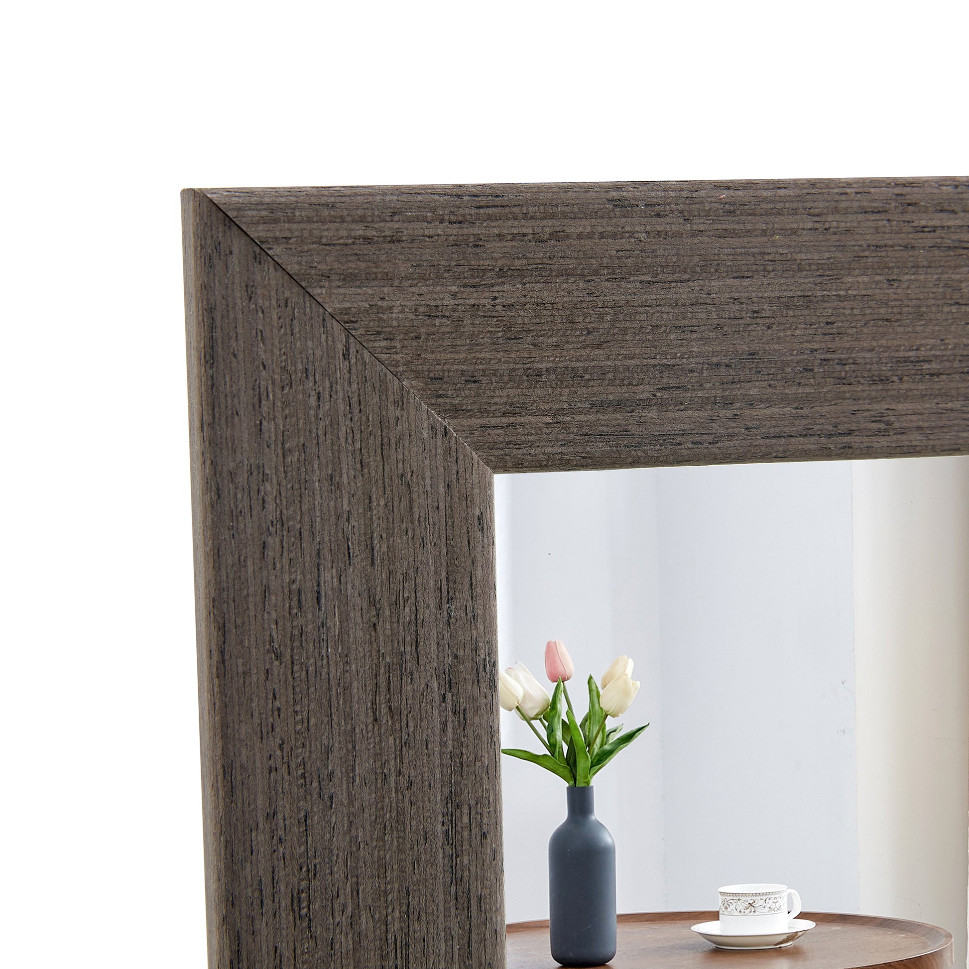 Fourth Generation Solid Wood Frame Full Length Mirror, Dressing Mirror, Bedroom Porch, Decorative Mirror, Clothing Store, Floor Standing Large Mirror, Wall Mounted. 71 "* 31.5" Gray Glass