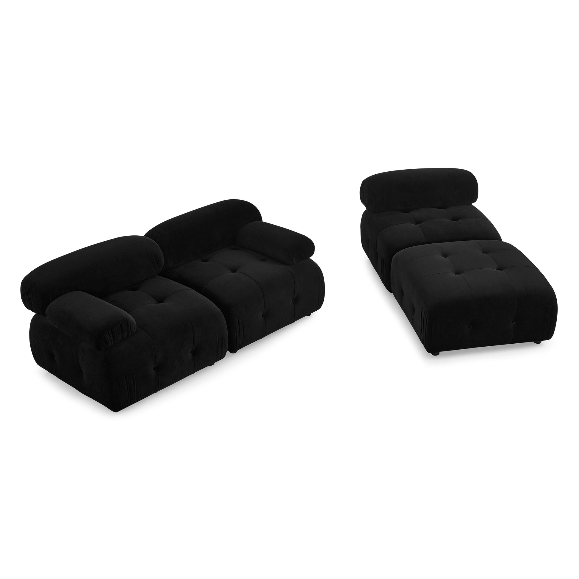 Modular Sectional Sofa, Button Tufted Designed And Diy Combination,L Shaped Couch With Reversible Ottoman, Black Velvet Black Velvet Wood Soft Tight Back Eucalyptus Pillow Top Arms Foam Spring