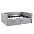 Upholstered Full Size Daybed With Two Drawers, With Button And Copper Nail On Square Arms, Grey 82.75''X58''X30.75'' Box Spring Not Required Full Grey Composite Bedroom Classic,Contemporary,Luxury,Modern,Traditional Linen Linen