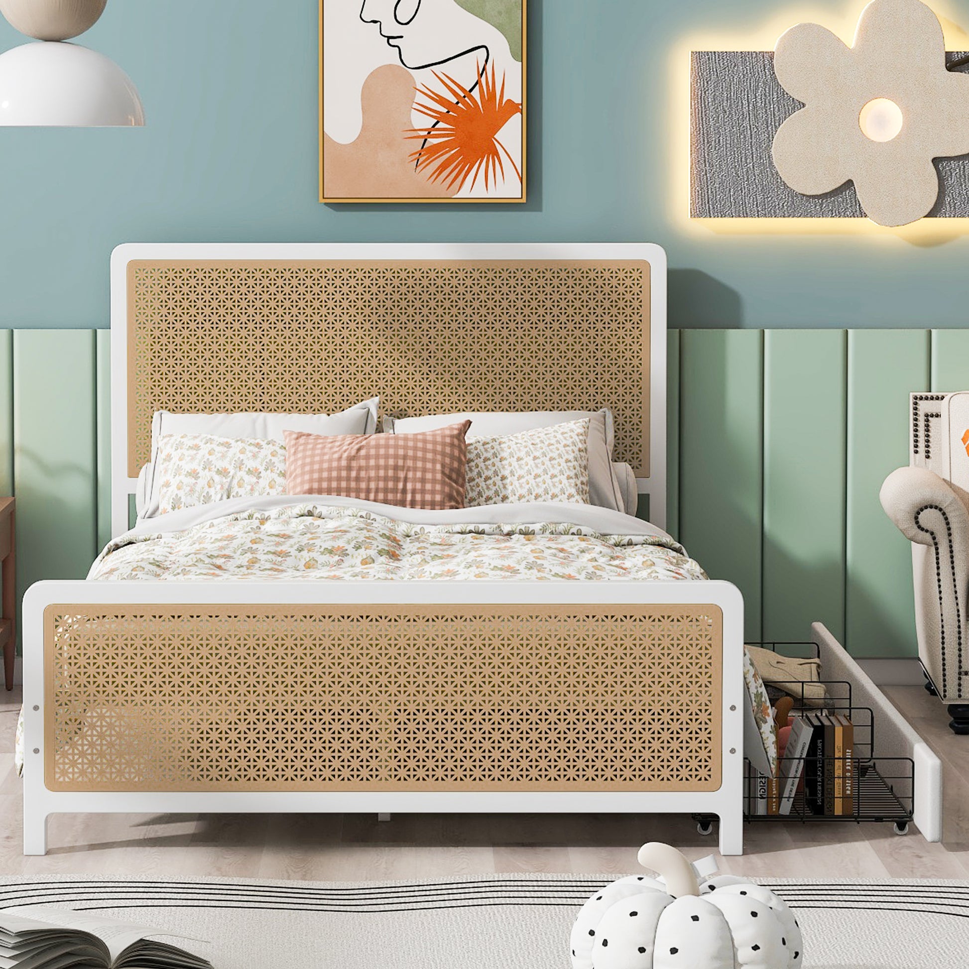 Queen Size Metal Platform Bed With 2 Drawers, White Box Spring Not Required Queen White Bedroom Bed Frame Metal