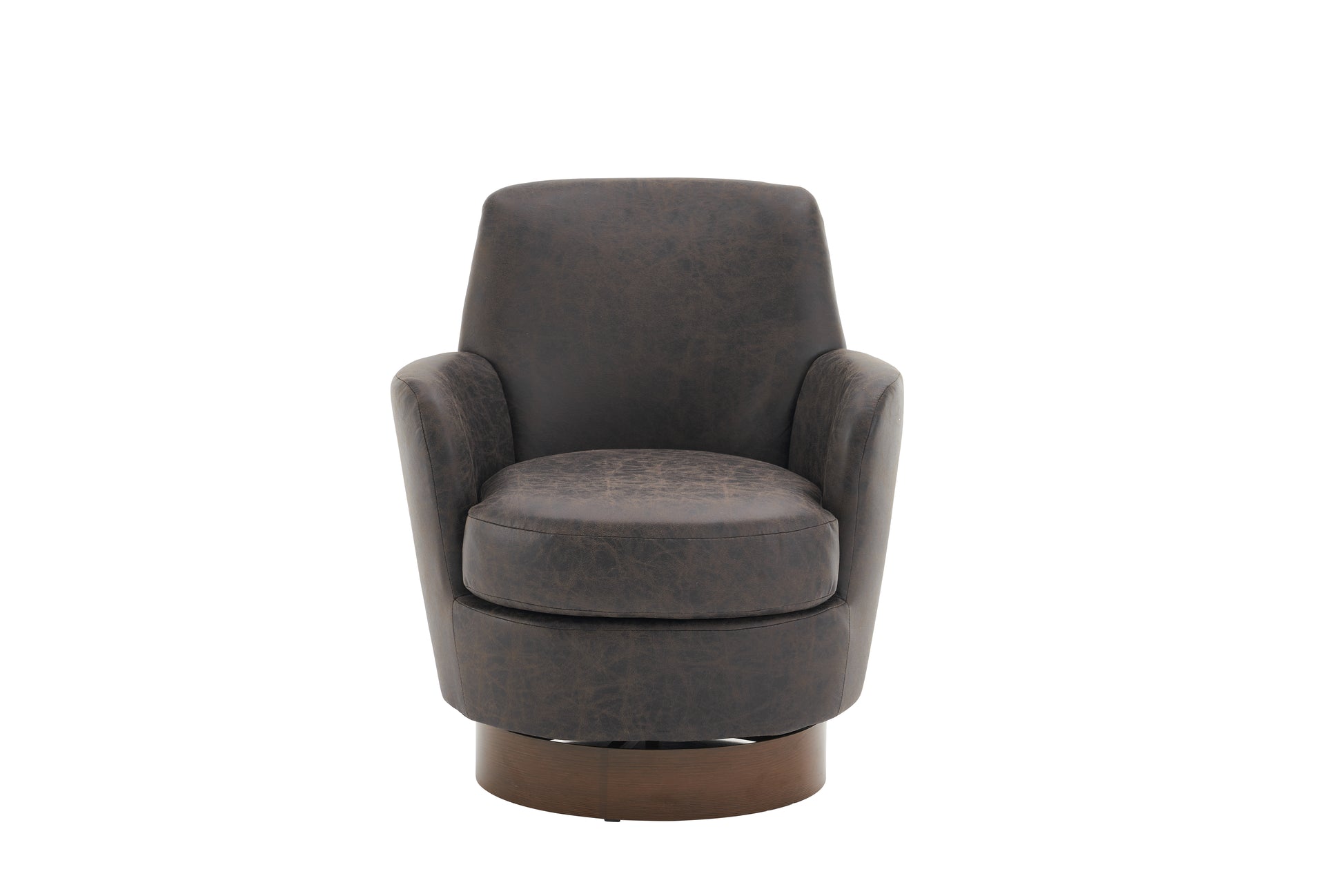 Pu Leather Swivel Barrel Chair, Swivel Accent Chairs Armchair For Living Room, Reading Chairs For Bedroom Comfy, Round Barrel Chairs With Gold Stainless Steel Base Brown Brown Primary Living Space