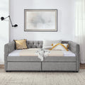 Upholstered Full Size Daybed With Two Drawers, With Button And Copper Nail On Square Arms, Grey 82.75''X58''X30.75'' Box Spring Not Required Full Grey Composite Bedroom Classic,Contemporary,Luxury,Modern,Traditional Linen Linen