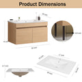 30 Inch Wall Mounted Bathroom Vanity With White Ceramic Basin,Two Soft Close Cabinet Doors, Solid Wood,Excluding Faucets,Light Oak Light Oak Solid Wood