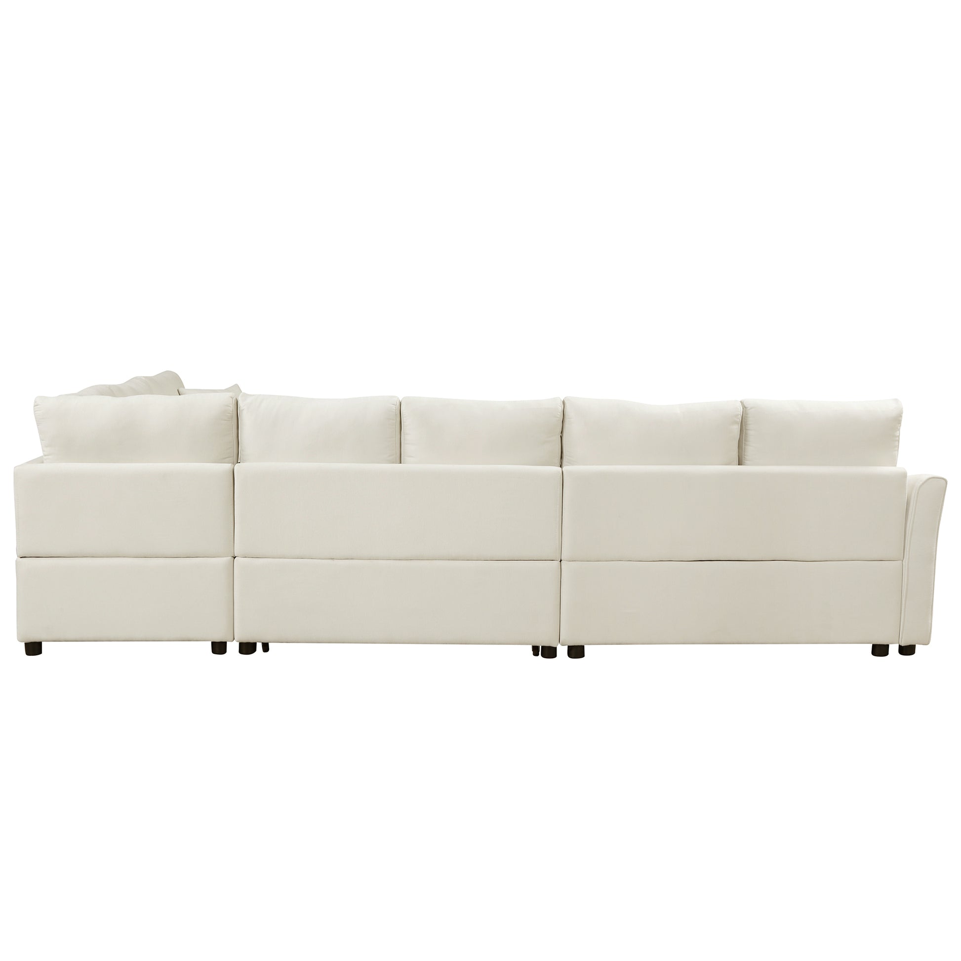 124.8"L Shaped Sofa Convertible Sofa Bed Pull Out Sofa Sleeper With Two Back Pillows, Two Usb Ports And Two Power Sockets For Living Room, Beige Old Sku:Sg000890Aaa Beige Foam Chenille 6 Seat