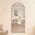 The 4Th Generation Floor Standing Full Length Rearview Mirror. Black Metal Framed Arched Wall Mirror, Bathroom Makeup Mirror, Floor Standing Mirror With Bracket. Black 71 