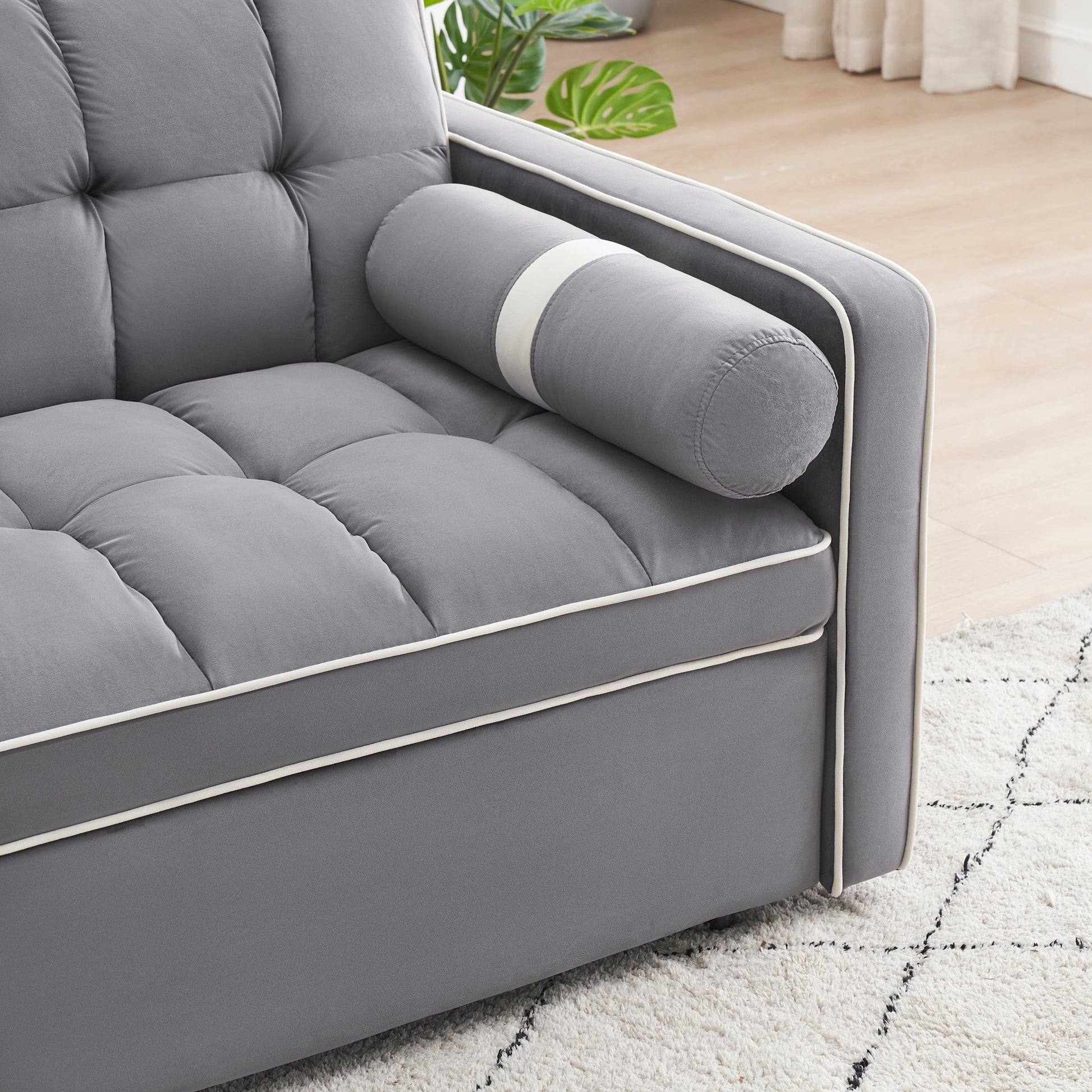 Sleeper Sofa Couch W Pull Out Bed, 55" Modern Velvet Convertible Sleeper Sofa Bed, Small Beautiful Seat Sofa Bed W Pillows & Side Pockets For Small Space, Living Room, Apartment,Gray Gray Velvet