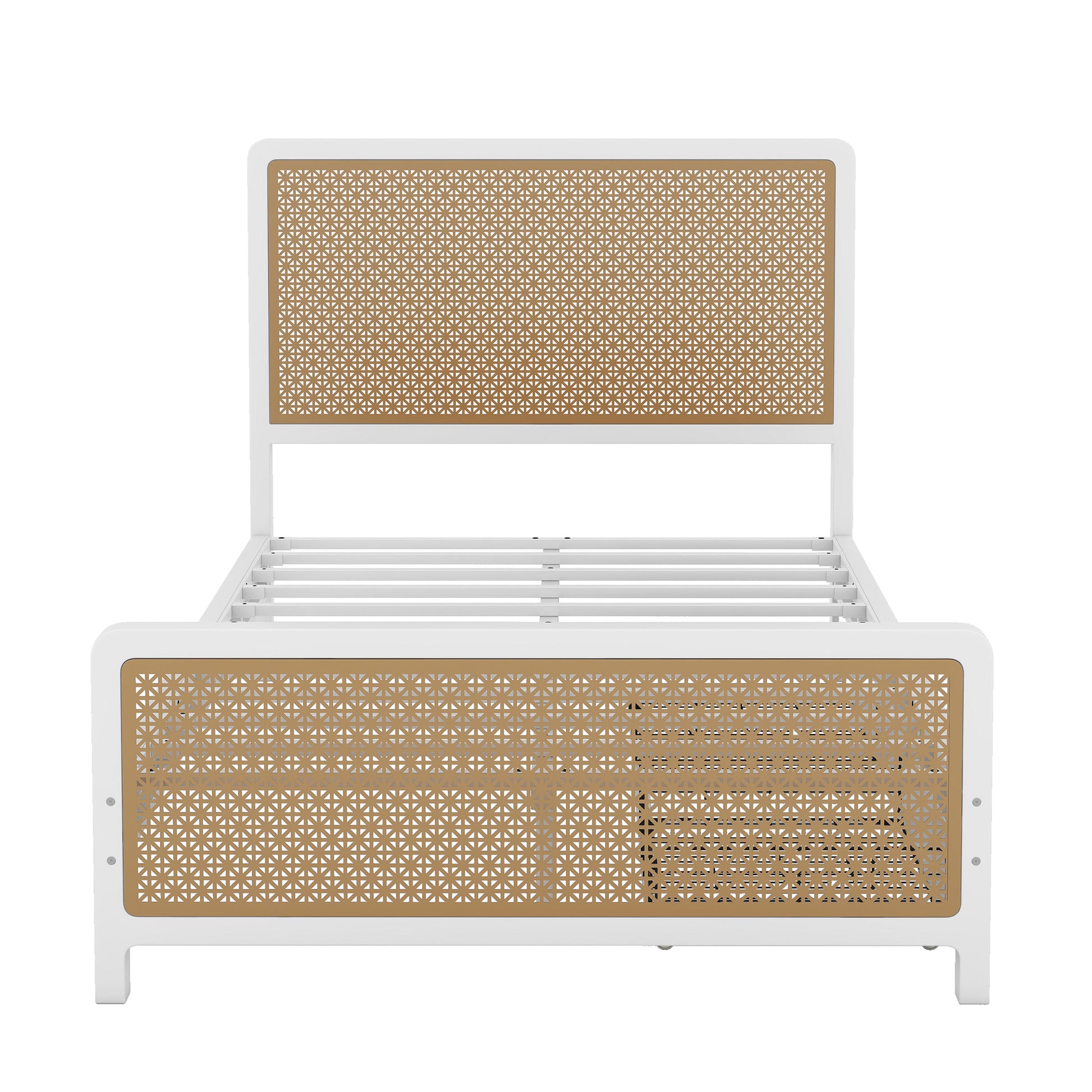 Full Size Metal Platform Bed With 2 Drawers, White Box Spring Not Required Full White Bedroom Bed Frame Metal