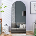 The 4Th Generation Floor Standing Full Length Rearview Mirror. Black Metal Framed Arched Wall Mirror, Bathroom Makeup Mirror, Floor Standing Mirror With Bracket. Black 71 