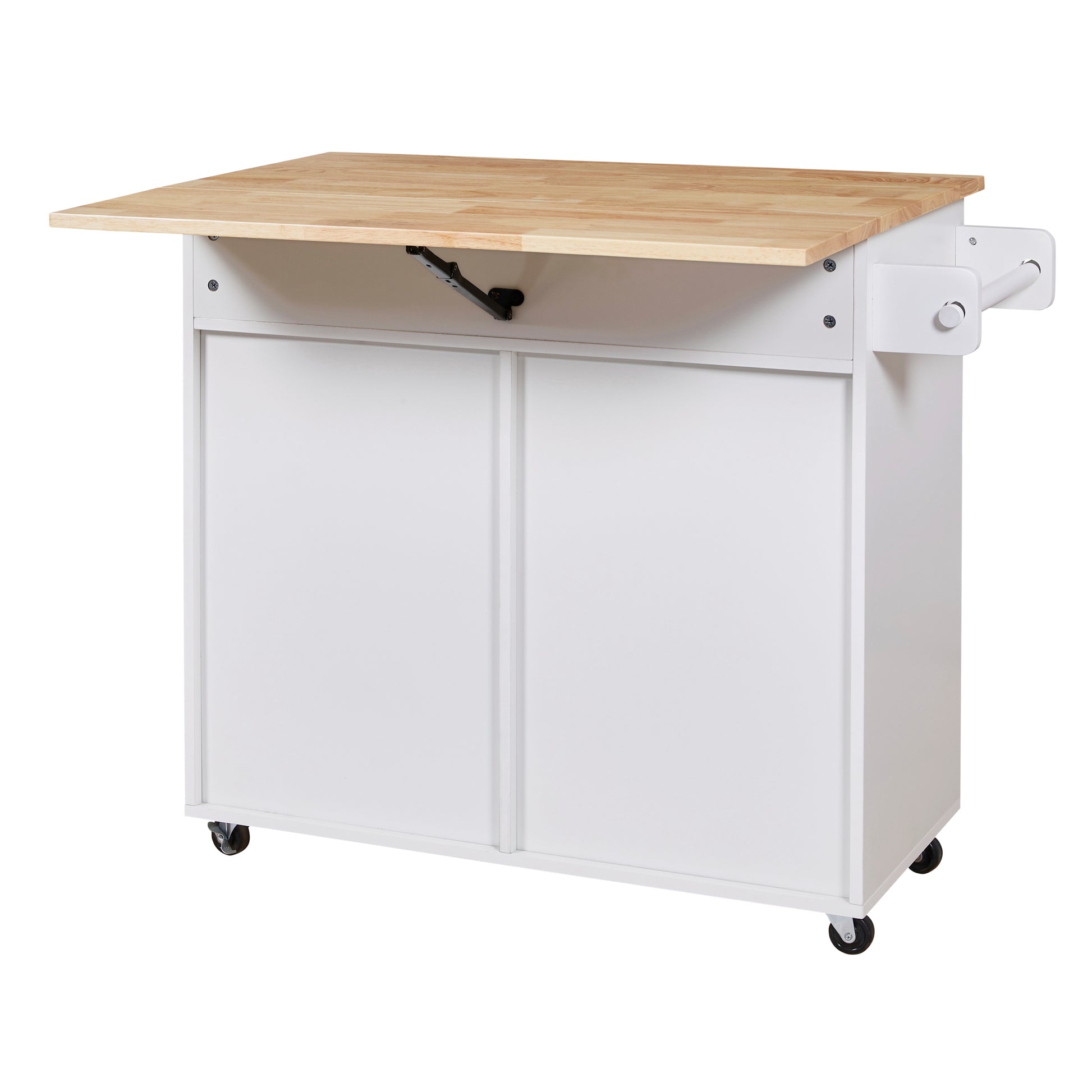 K&K Rolling Kitchen Island With Storage, Kitchen Cart With Rubber Wood Top, Spacious Drawer With Divider And Internal Storage Rack, Kitchen Island On Wheels With Adjustable Shelf Tower Rack, White White Kitchen Classic,European,Modern Rectangular Kitchen