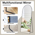 The 4Th Generation Floor Standing Full Length Rearview Mirror. Black Metal Framed Arched Wall Mirror, Bathroom Makeup Mirror, Floor Standing Mirror With Bracket. Black 71 