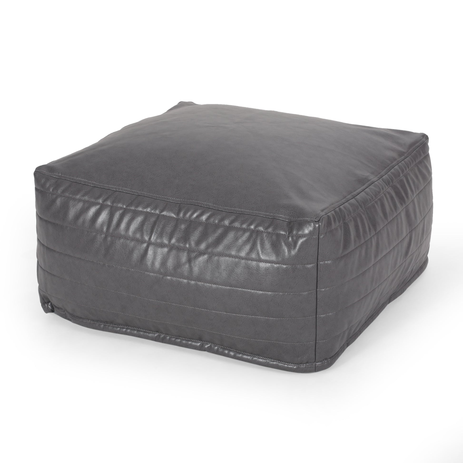 Bambo Faux Leather Rectangle Pouf, Gray Gray Faux Leather